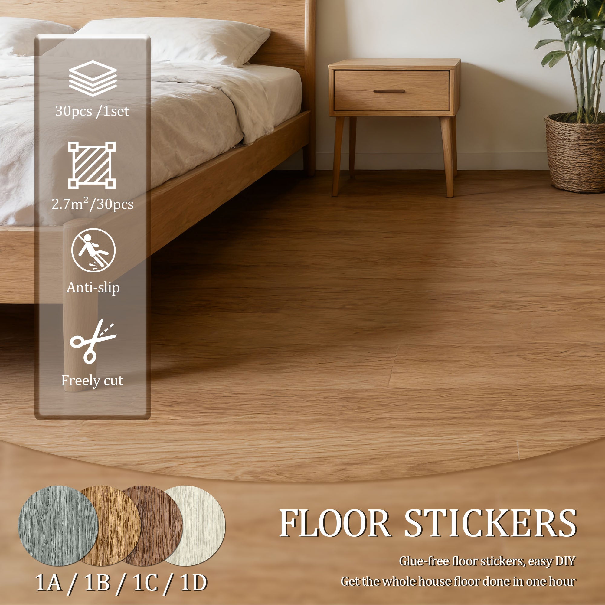 Pavimento Vinilico Adesivo PVC – Set 30 Pezzi (2,7 m²) – Effetto Legno