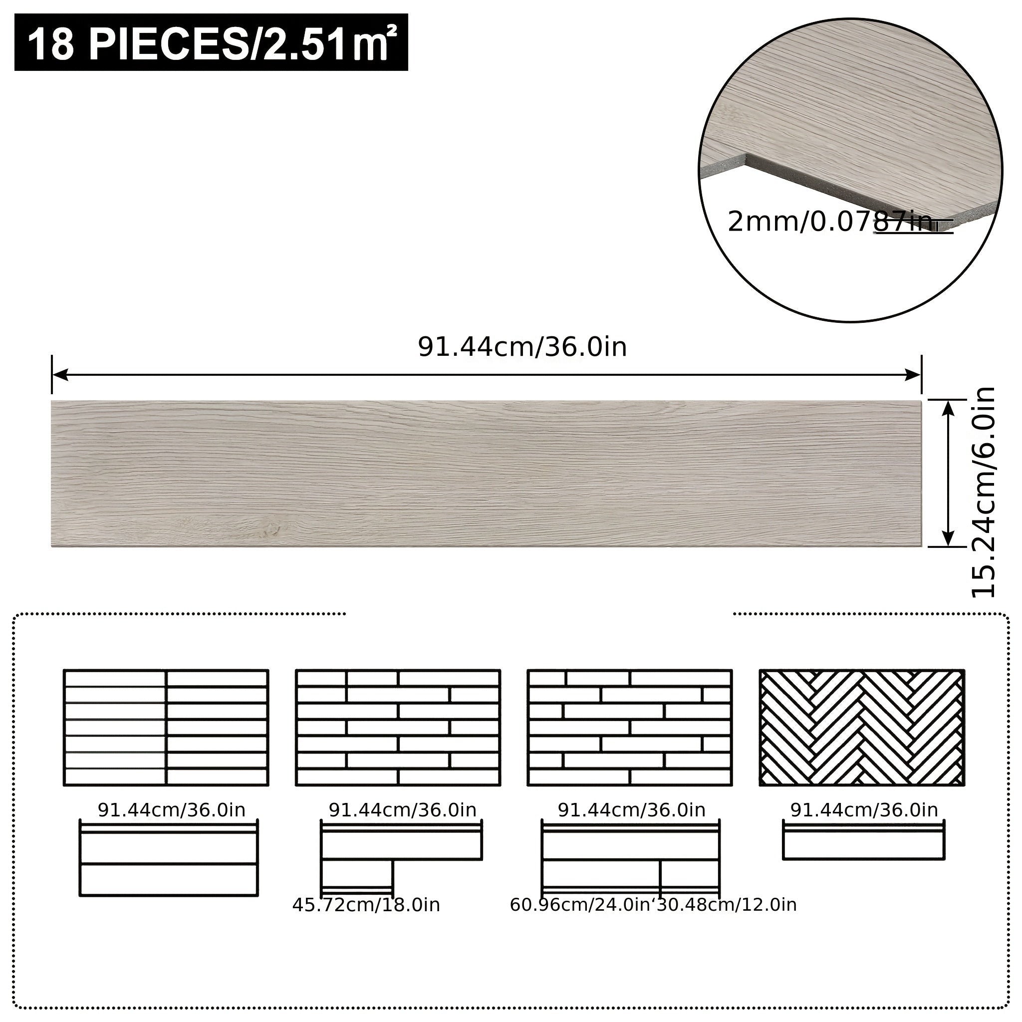 Pavimento Vinilico Adesivo PVC – Set 36 Pezzi (5,02 m²) – White Oak