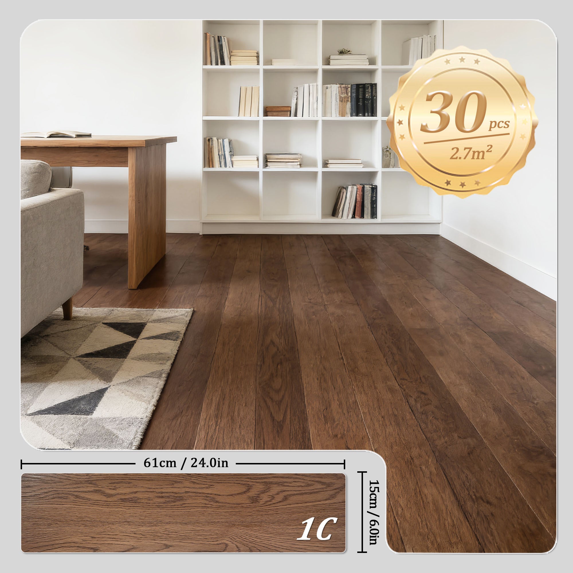 Pavimento Vinilico Adesivo PVC – Set 30 Pezzi (2,7 m²) – Effetto Legno