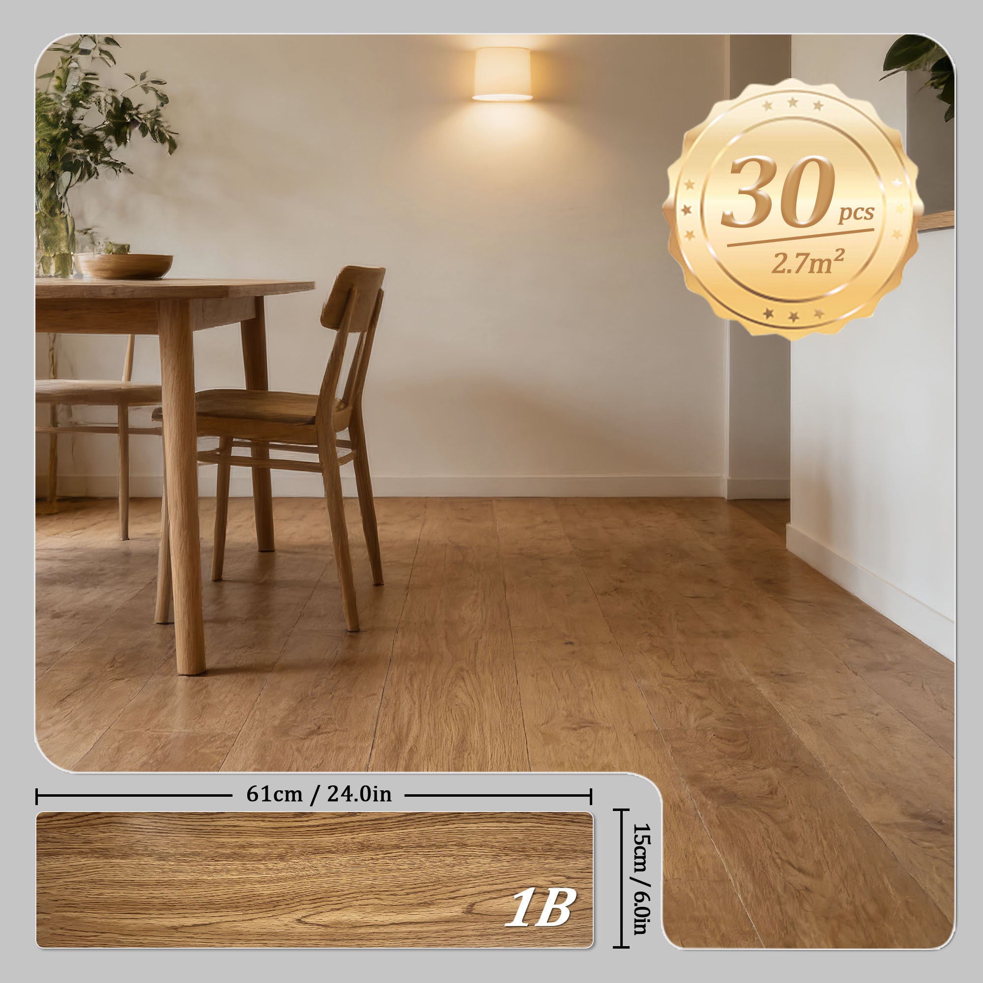 Pavimento Vinilico Adesivo PVC – Set 30 Pezzi (2,7 m²) – Effetto Legno