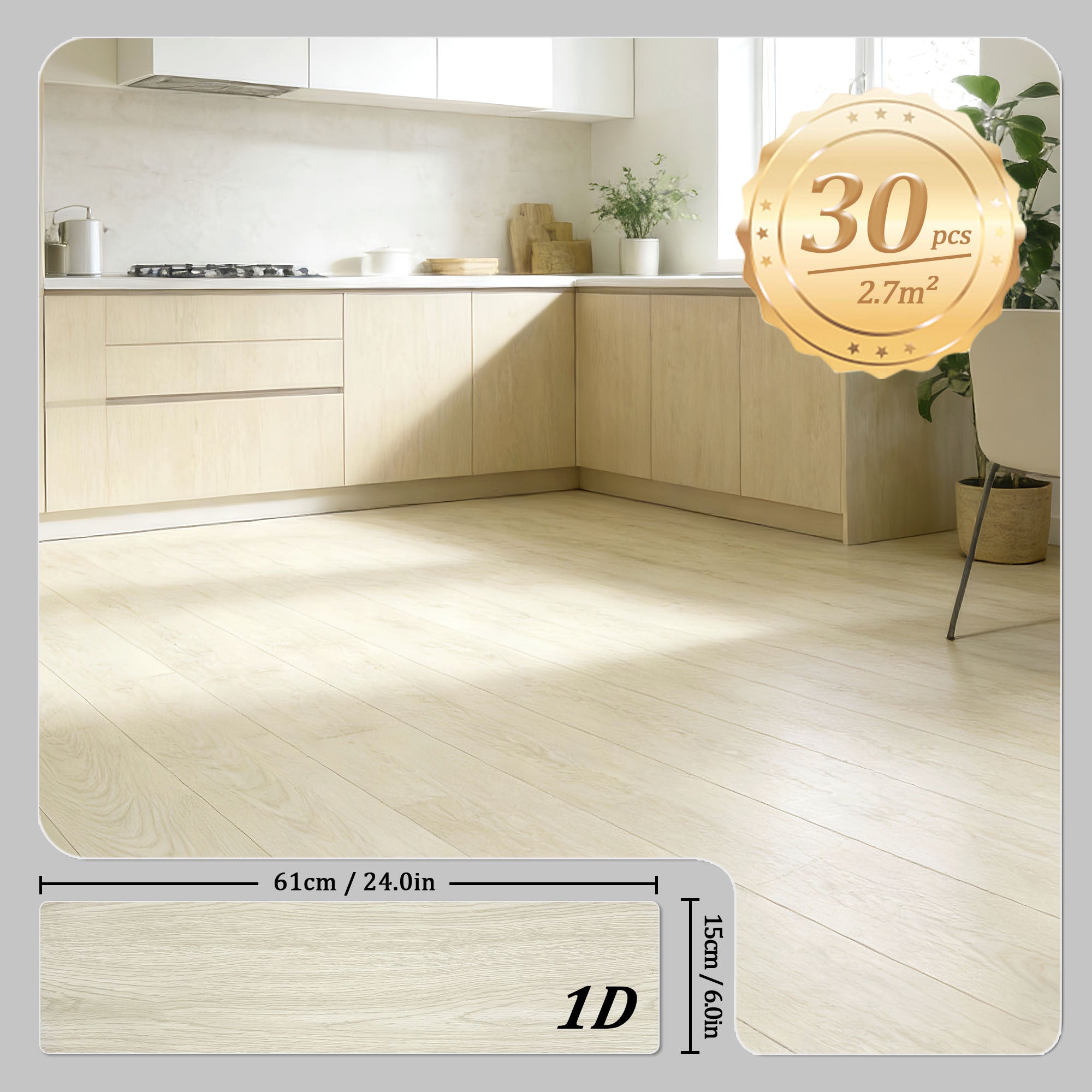 Pavimento Vinilico Adesivo PVC – Set 30 Pezzi (2,7 m²) – Effetto Legno