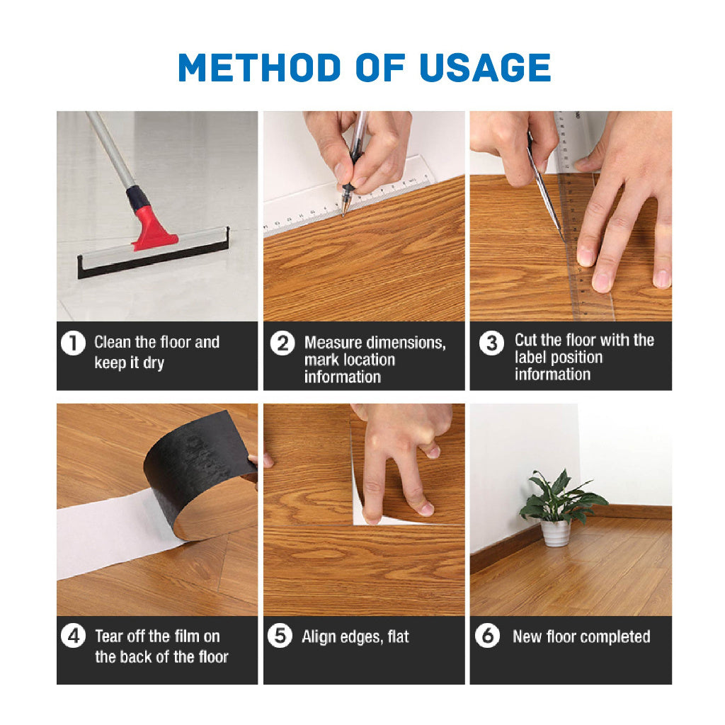 30pcs PVC Flooring Self-Adhesive Tiles Vinyl Floor Waterproof & Non-Slip Laminate Floor for Kitchen, Living Room, Bathroom (30pcs)