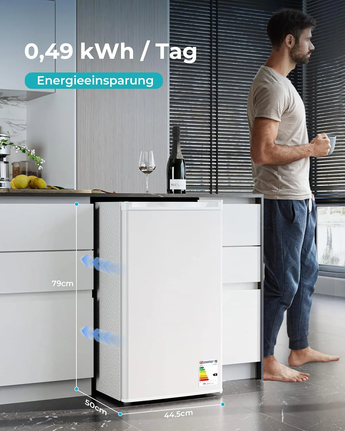 91L Ultra-Quiet Mini refrigerator (38dB) Freezer 7-Step Thermostat for Bedroom/office