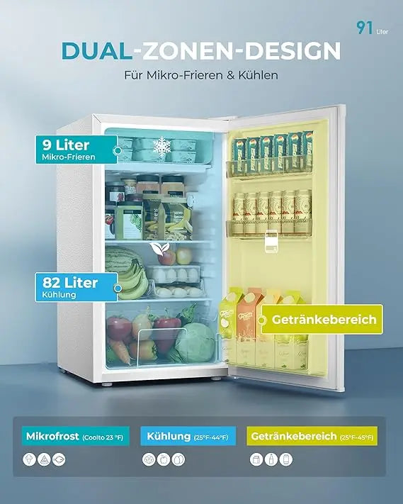 91L Ultra-Quiet Mini refrigerator (38dB) Freezer 7-Step Thermostat for Bedroom/office