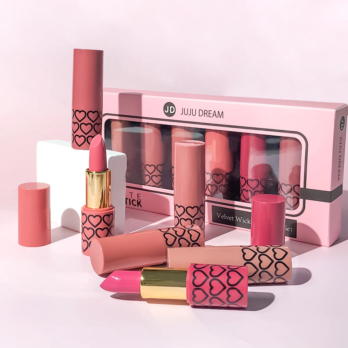 6 lipsticks matte nude box, raincoats, long hold, easy to apply, high pigmentation, do not stain cups, make-up set for lips, ideal as gift.