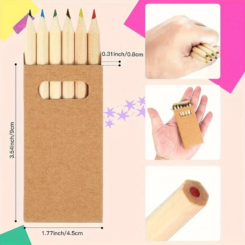 30/60/120pcs(1 Box of 6 Pieces）Mini Colored Pencils , 8.89cm Short Pencils with 6 Vibrant Colors for Crafts & Gifts,color Pencil