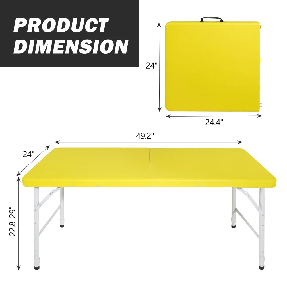 125cm Duty Adjustable Height Folding Table with Handle135KG Weight Capacity for Camping Picnic Parties Home  Indoor Outdoor