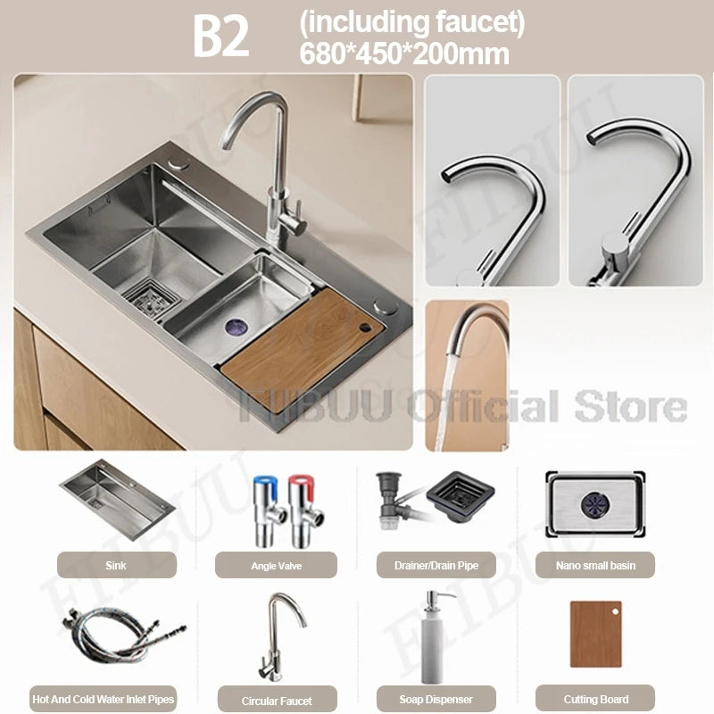304 Stainless Steel Kitchen Sink Large Single Bowl Wash Basin Sink Undercounter Topmount Wear-Resistant Faucet Drain Accessories