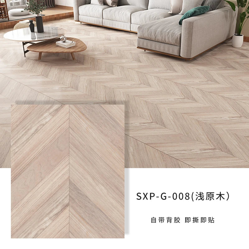 Wood Grain Floor Stickers, 60cm Modern Style Thickened Self-adhesive Waterproof, Living Room Bathroom Kitchen Household Stickers