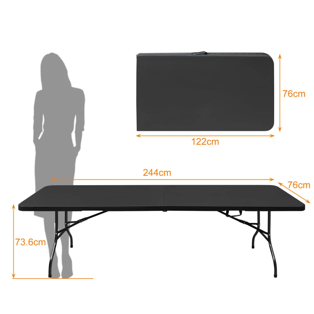 244cm Heavy Duty Portable Folding Table - 135KG, Multi-Functional Fold-Up Table, Indoor Outdoor Use for Camping Picnic Parties