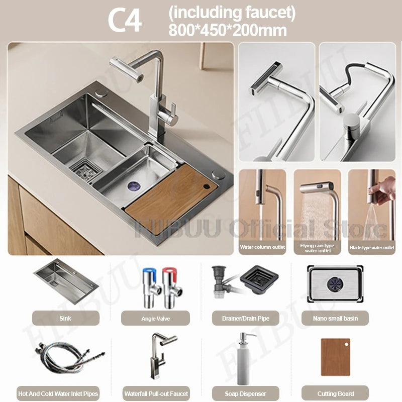 304 Stainless Steel Kitchen Sink Large Single Bowl Wash Basin Sink Undercounter Topmount Wear-Resistant Faucet Drain Accessories