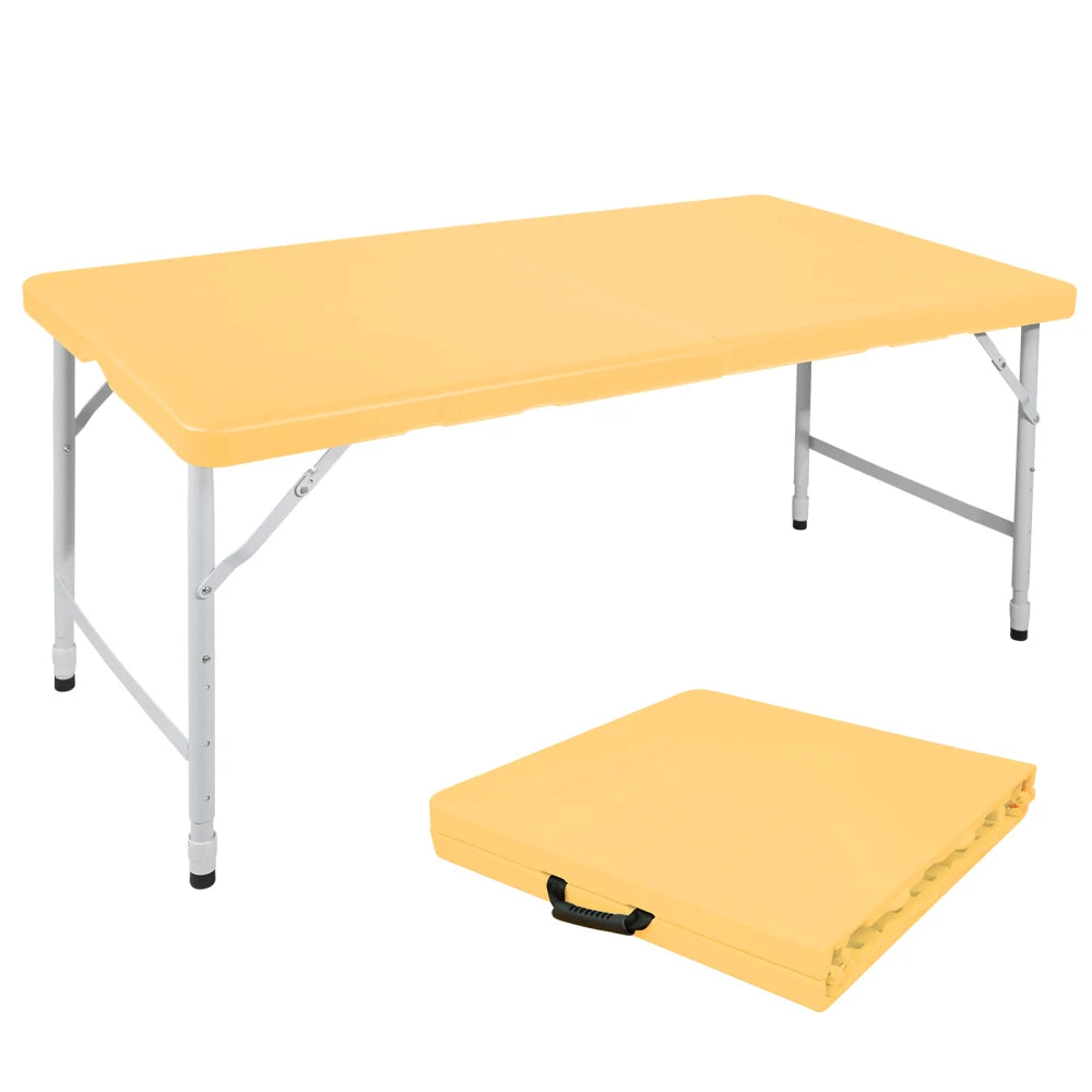 125cm Duty Adjustable Height Folding Table with Handle135KG Weight Capacity for Camping Picnic Parties Home  Indoor Outdoor