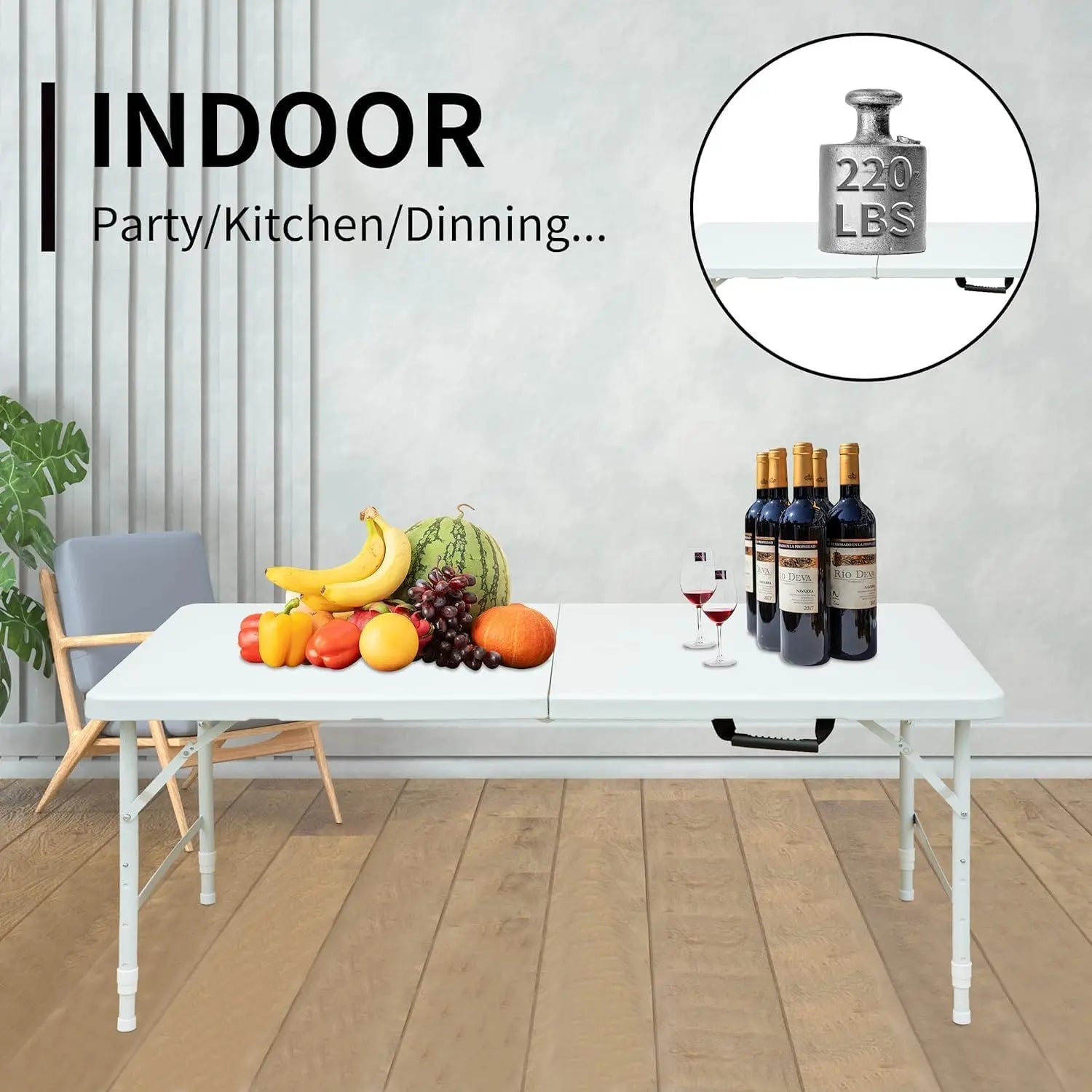 49" Heavy Duty Folding Trestle Table, Rectangle Portable Picnic Camping Table with Metal Frame, Adjustable Height, Waterproof 30