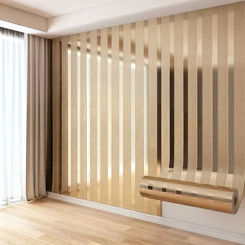 Modern Gold Striped Peel and Stick Wallpaper Shimmering Metallic Design for Bedroom Accent Wall Living Room Furniture Renovation