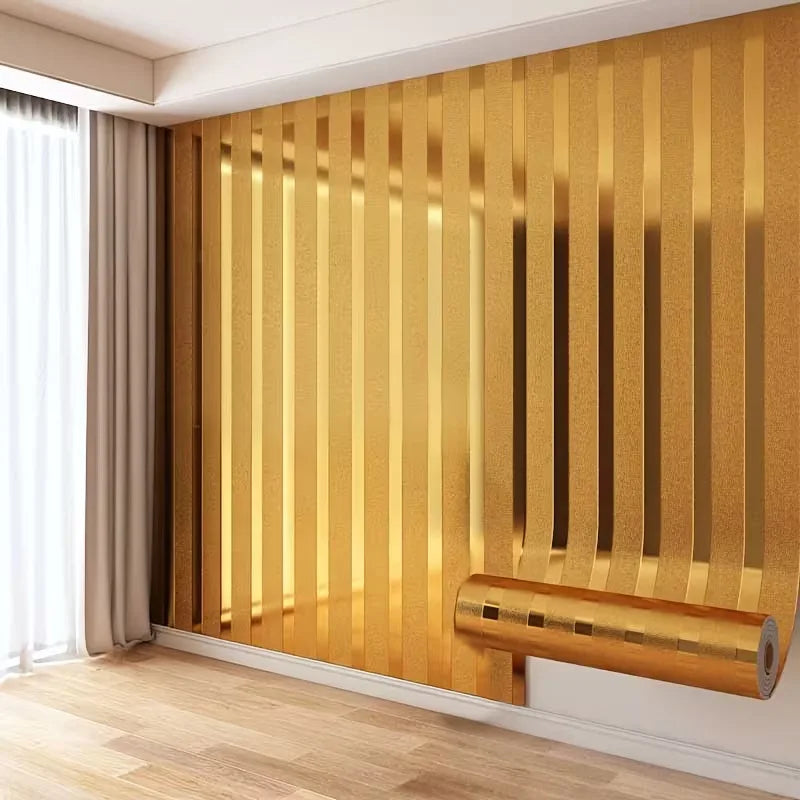 Modern Gold Striped Peel and Stick Wallpaper Shimmering Metallic Design for Bedroom Accent Wall Living Room Furniture Renovation