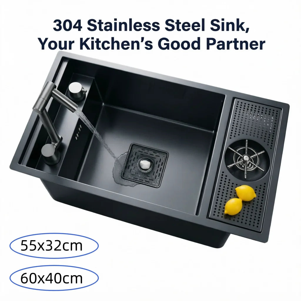 304 Stainless Steel Kitchen Sink Hidden with Foldable Faucet, Nano Undermount Sink Collapsible Tap Modern for Small Space RV