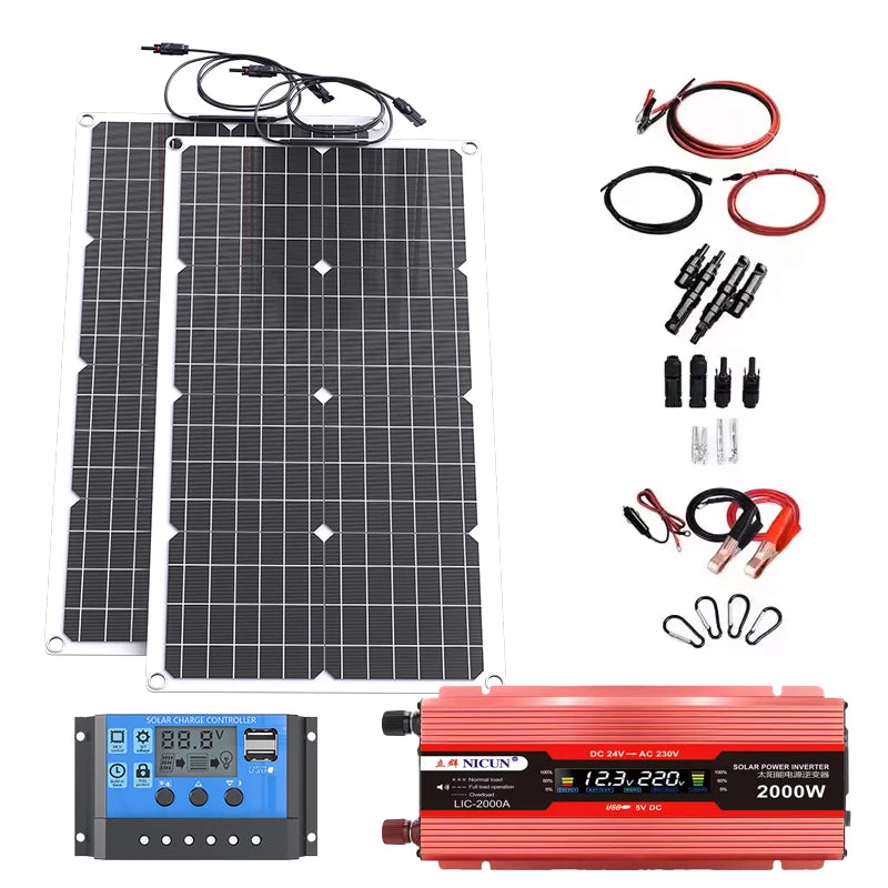 2000W Off-Grid Solar CompleteKit Power w/100A MPPT Controller,110V 220V Inverter&10AH 30AH LiFePO4 Battery for Home/RV/Camping