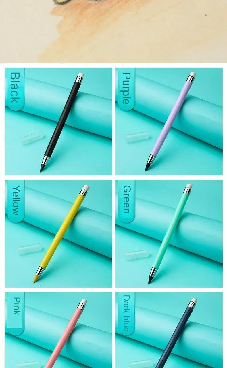 12 Pcs Set Infinity Pencils Multicolor Eternity Pencils No Ink with Eraser Pen School Stationery Drawing Pens Art Supplies