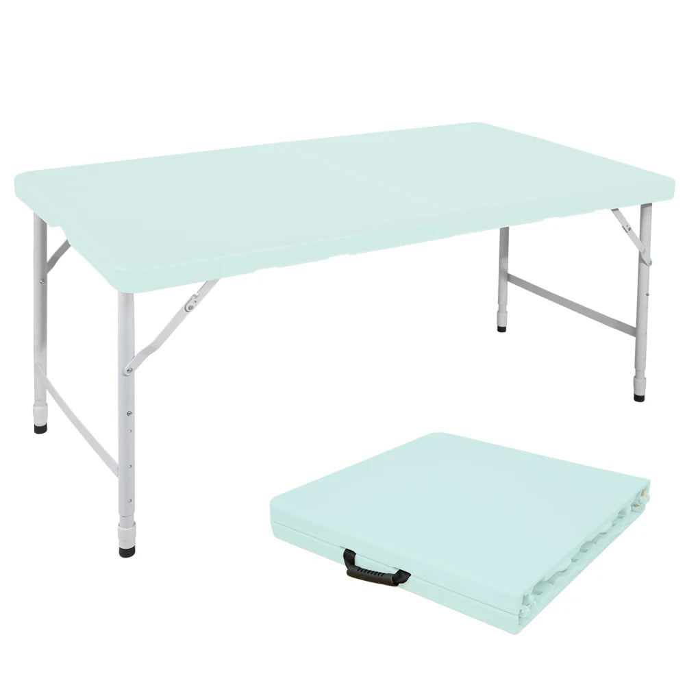 125cm Duty Adjustable Height Folding Table with Handle135KG Weight Capacity for Camping Picnic Parties Home  Indoor Outdoor