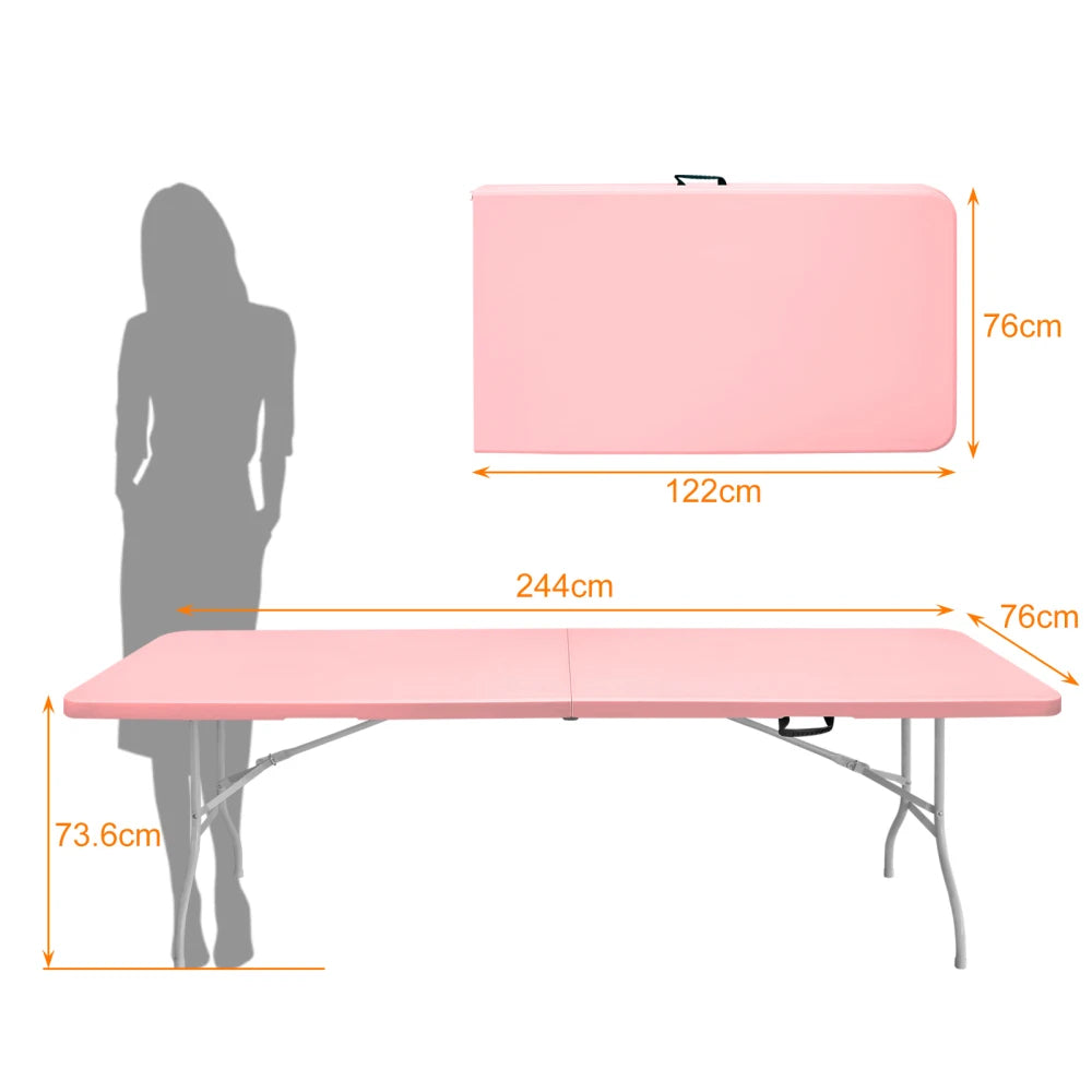 244cm Heavy Duty Portable Folding Table - 135KG, Multi-Functional Fold-Up Table, Indoor Outdoor Use for Camping Picnic Parties