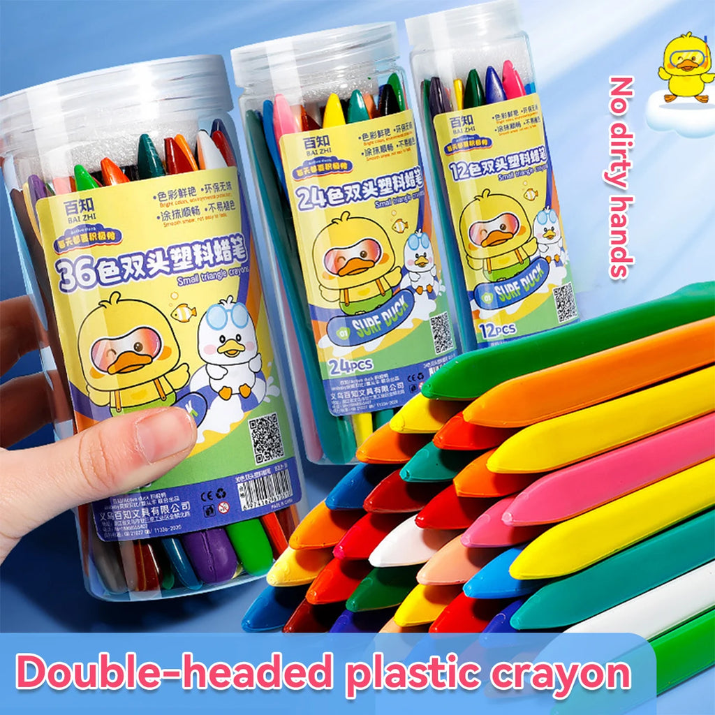 12-36 Color Kawaii Double-headed Triangle Crayon Children's Oil Painting Sticks Safe and Harmless Early Art Educational Supplies