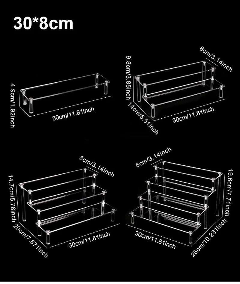 1-4 Tier Acrylic Display Stand Durable Display Rack For Cupcake Perfume Doll Transparent Trapezoidal Blind Box Storage Shelf