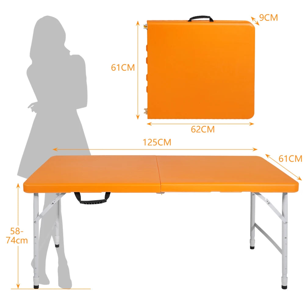 125cm Duty Adjustable Height Folding Table with Handle135KG Weight Capacity for Camping Picnic Parties Home  Indoor Outdoor