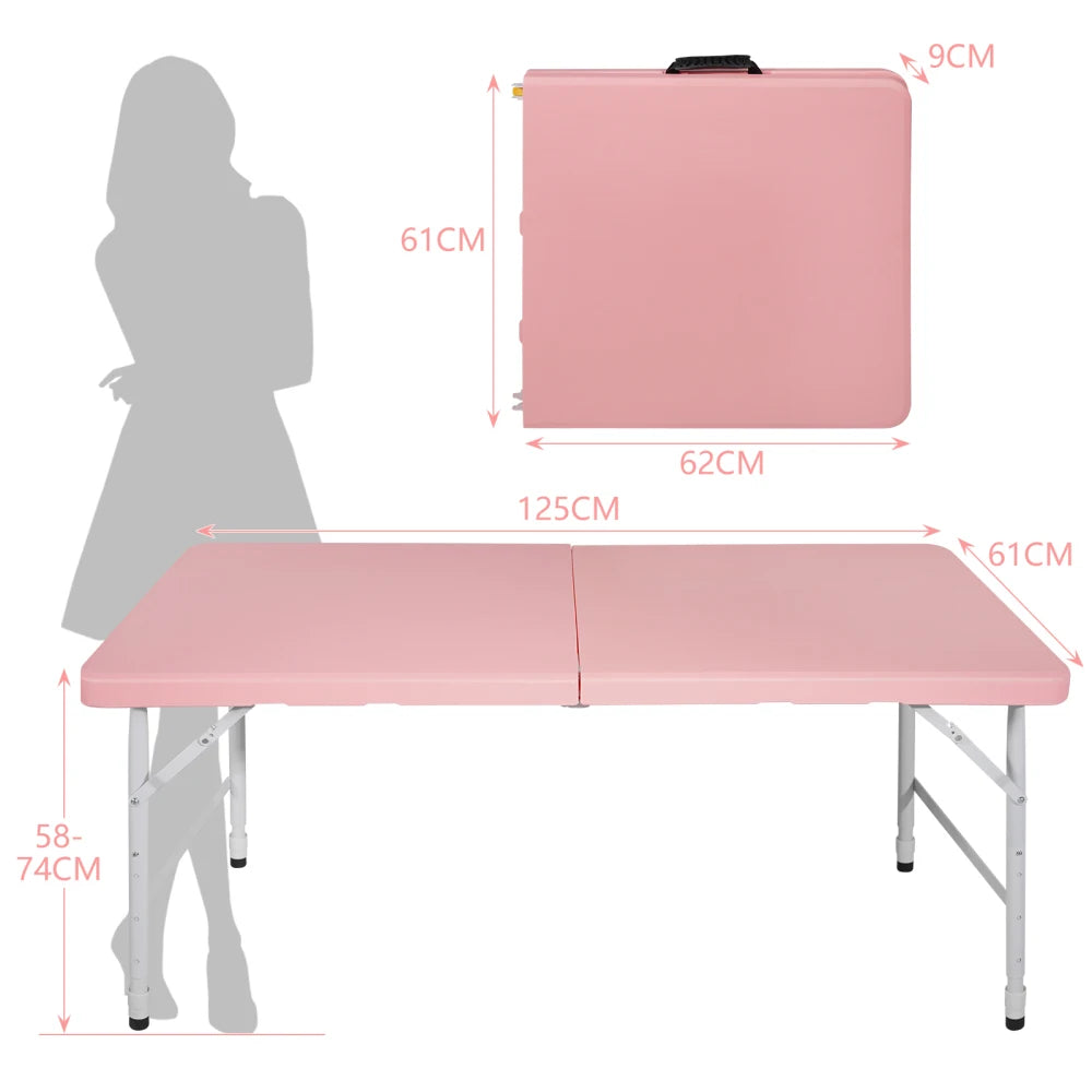125cm Duty Adjustable Height Folding Table with Handle135KG Weight Capacity for Camping Picnic Parties Home  Indoor Outdoor