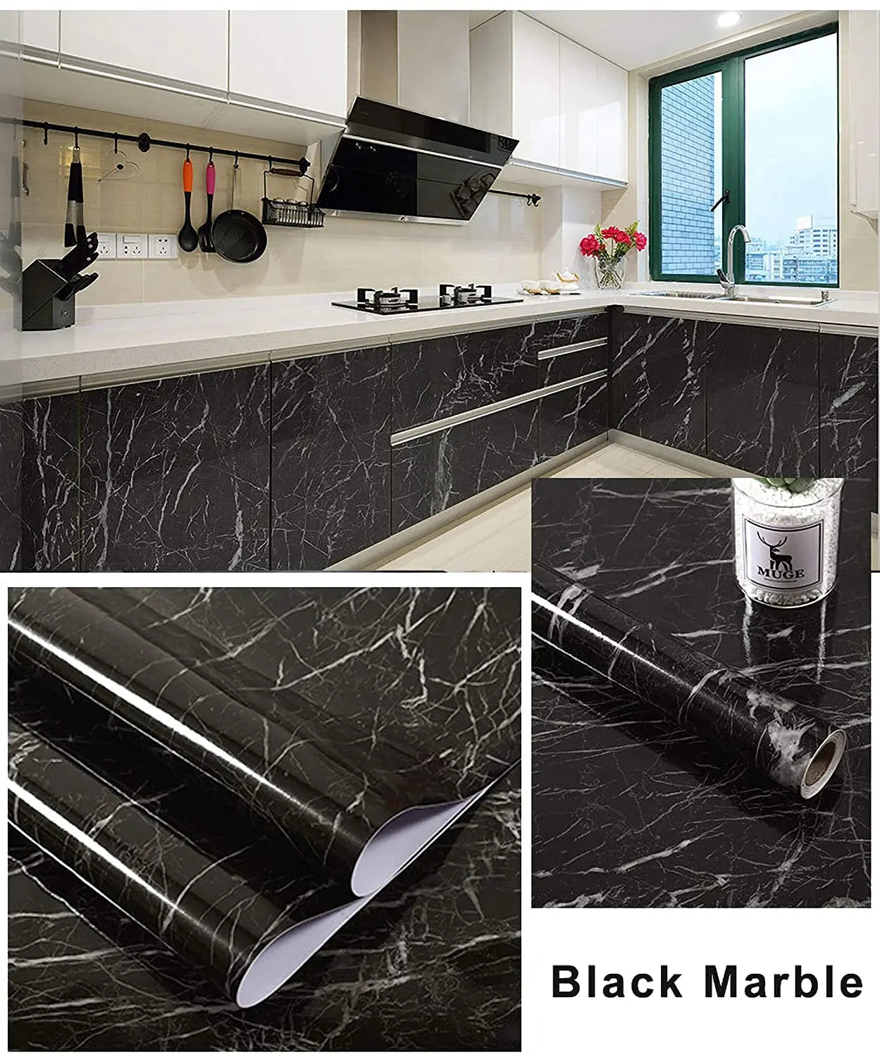 60/70/80cm Width Kitchen Wallpaper Peel and Stick Countertops Covers Waterproof Marble Self Adhesive Wall Papers Decorative Film
