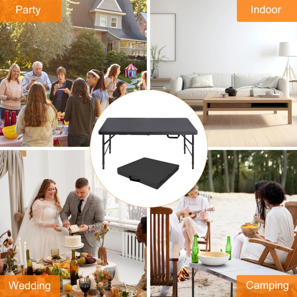 125cm Duty Adjustable Height Folding Table with Handle135KG Weight Capacity for Camping Picnic Parties Home  Indoor Outdoor