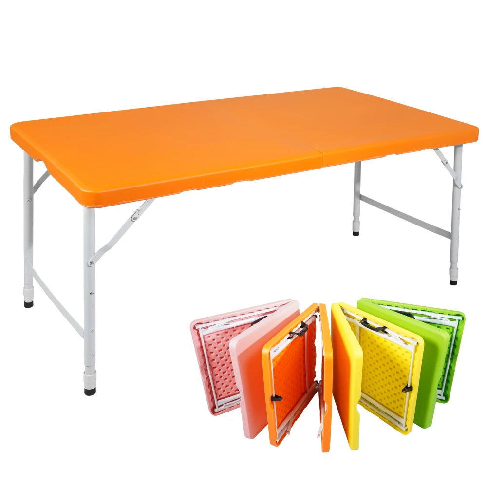 125cm Duty Adjustable Height Folding Table with Handle135KG Weight Capacity for Camping Picnic Parties Home  Indoor Outdoor