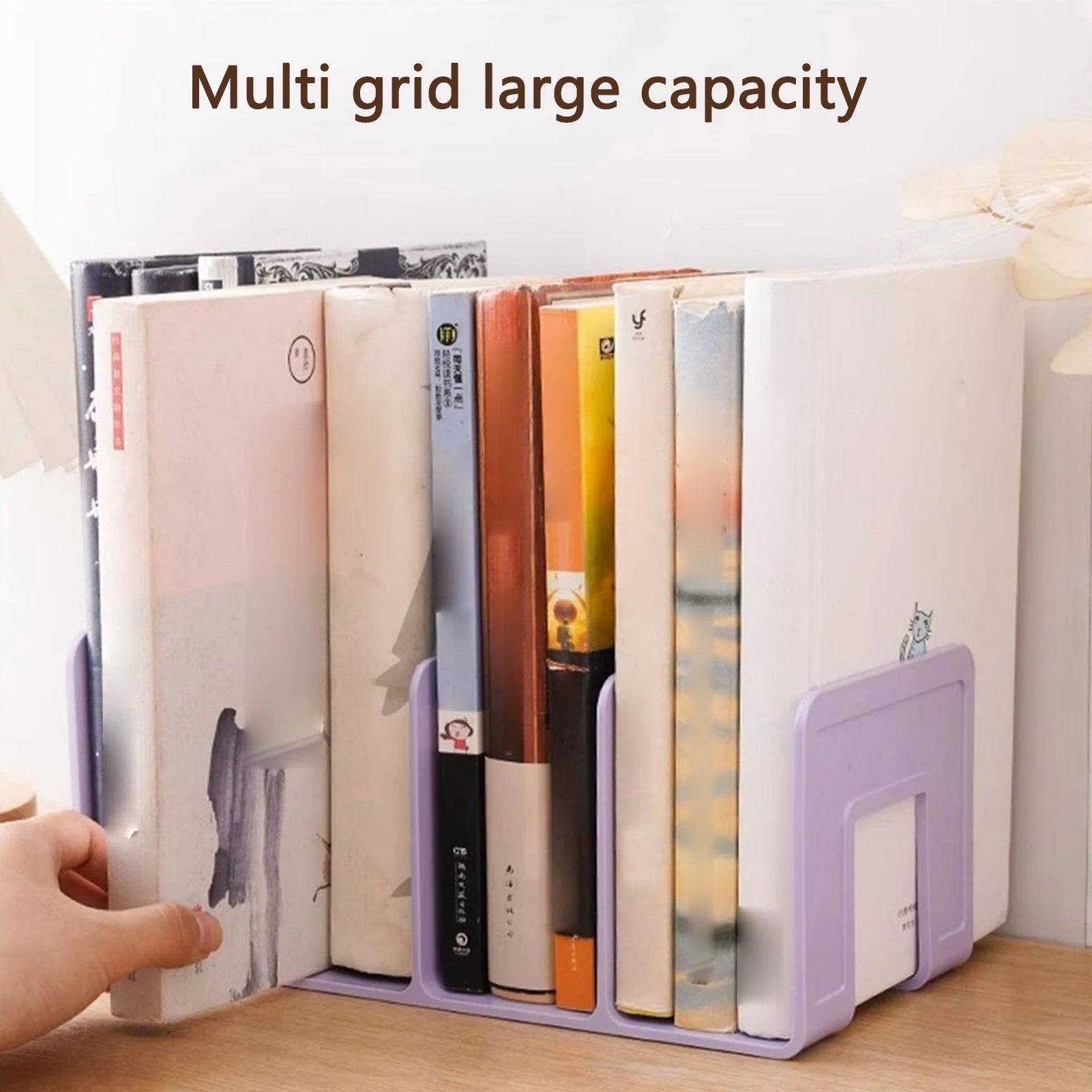 4 Compartments Rack Book Organizer ABS Bookends Stand Bookshelf Divider Book Paper Files Storage Rack for Home Office Classroom