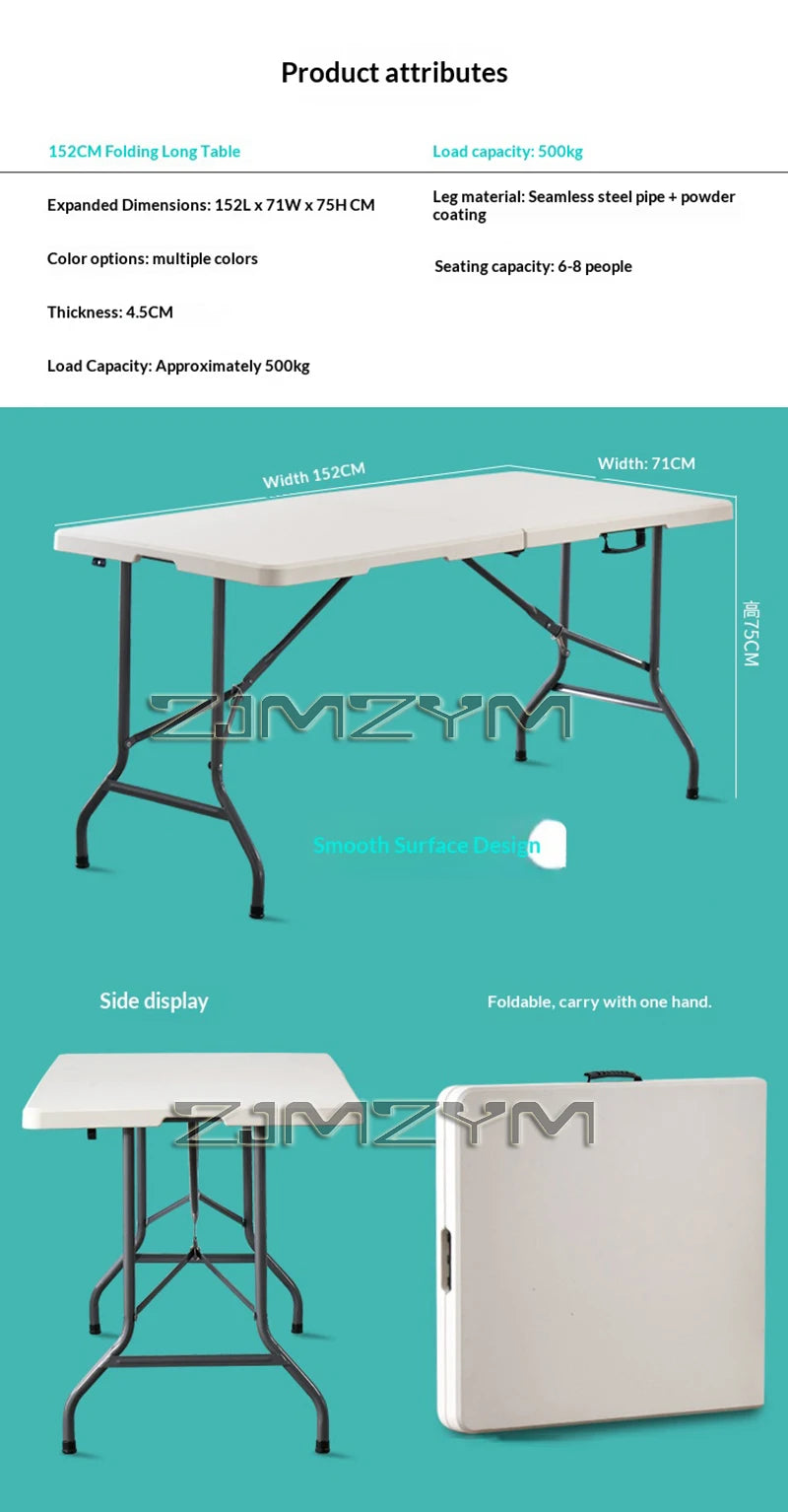 1.2M 1.5M 1.8M Height-Adjustable Folding Table Event Outdoor Camping Desk Garden Booth Party Long Table
