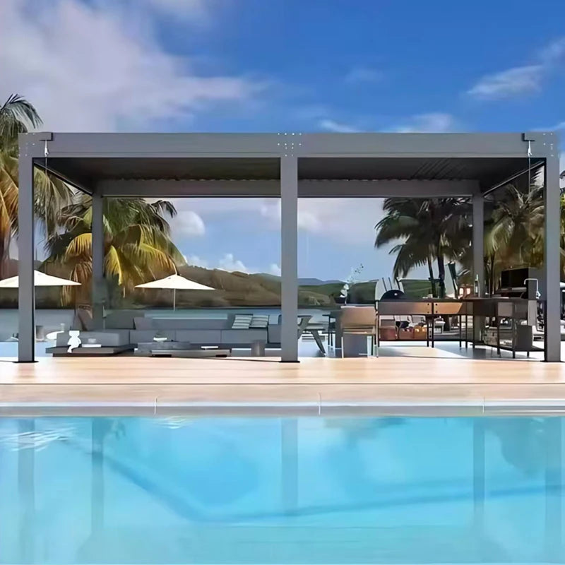 Pergola Bioclimatica in Alluminio con Lamelle Orientabili – Gazebo Motorizzato Impermeabile UV