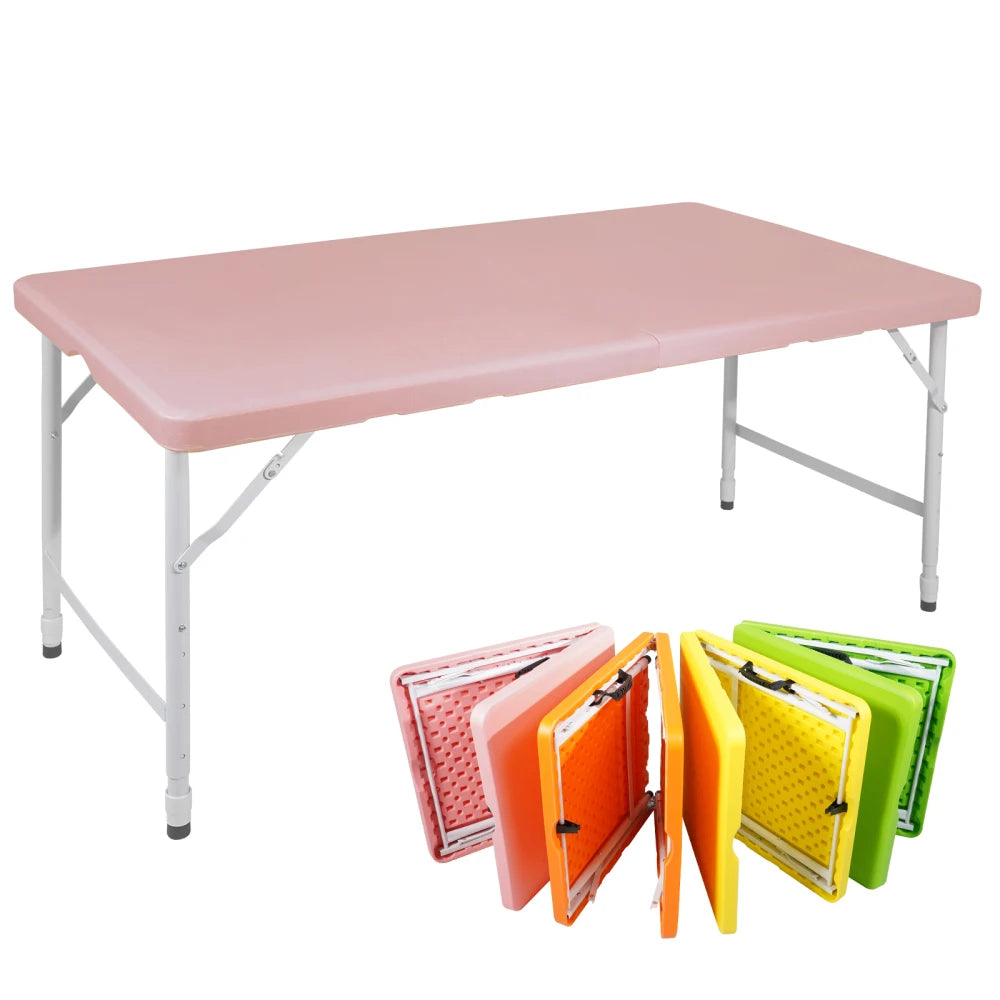 125cm Duty Adjustable Height Folding Table with Handle135KG Weight Capacity for Camping Picnic Parties Home  Indoor Outdoor