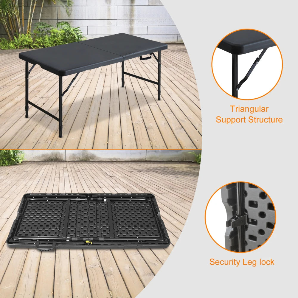 125cm Duty Adjustable Height Folding Table with Handle135KG Weight Capacity for Camping Picnic Parties Home  Indoor Outdoor