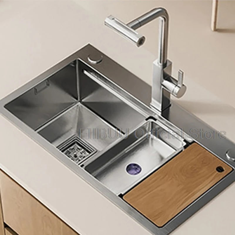 304 Stainless Steel Kitchen Sink Large Single Bowl Wash Basin Sink Undercounter Topmount Wear-Resistant Faucet Drain Accessories