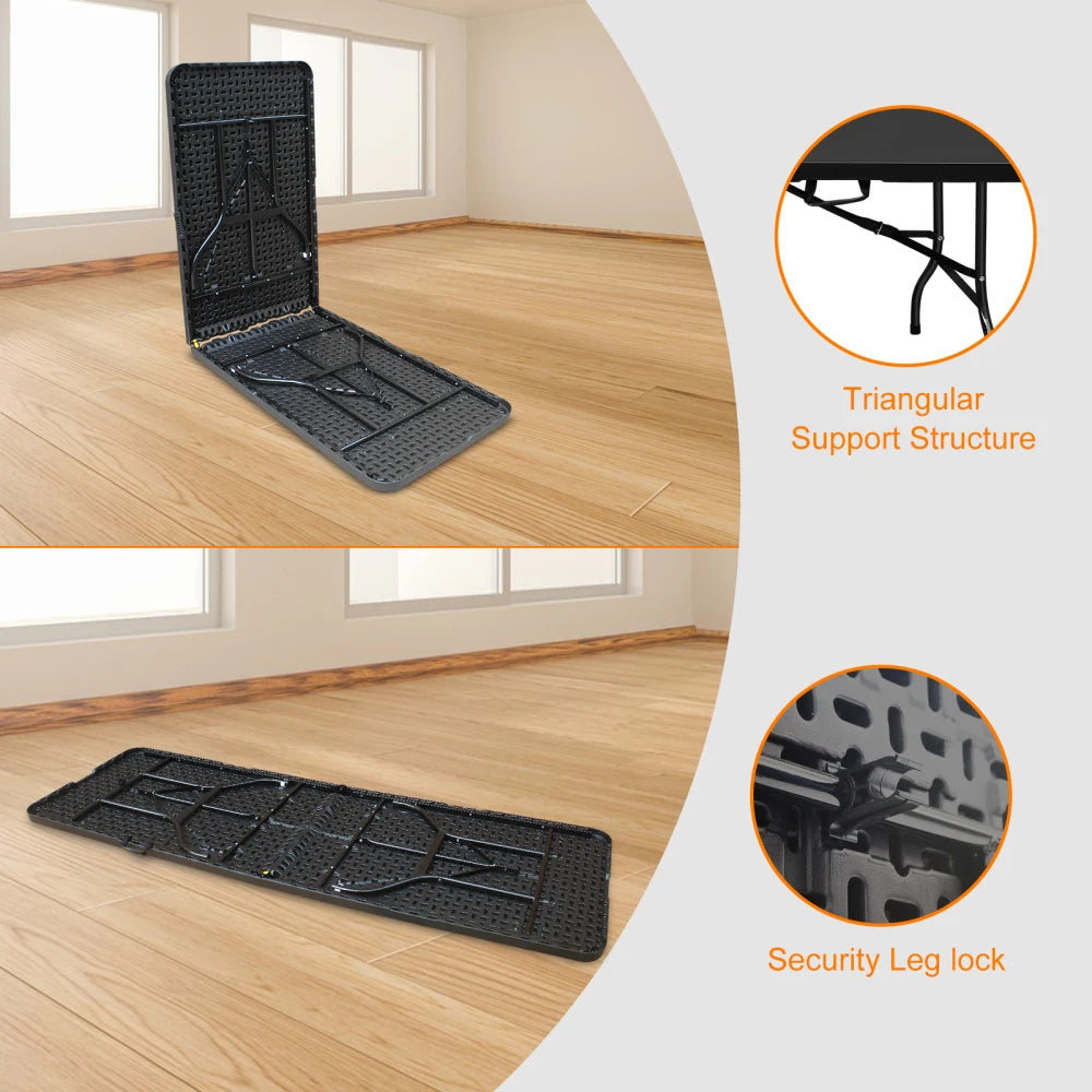244cm Heavy Duty Portable Folding Table - 135KG, Multi-Functional Fold-Up Table, Indoor Outdoor Use for Camping Picnic Parties