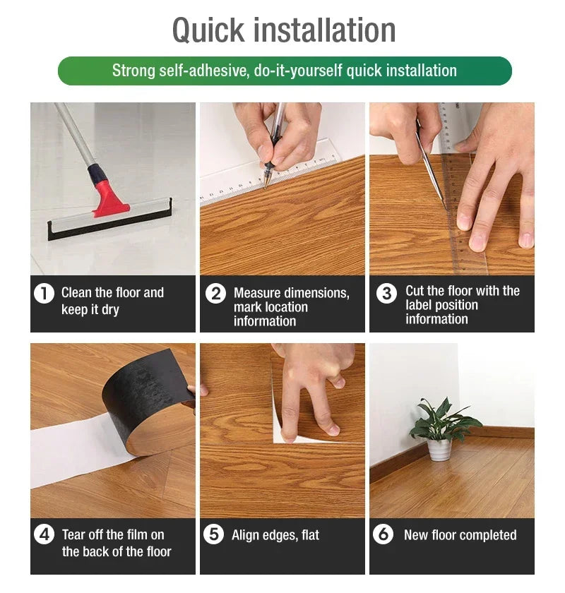 36pc Self-adhesive Wood Grain Floor Wall Sticker Modern Style PVC Living Room Toilet Kitchen Home Floor Decor Waterproof Sticker