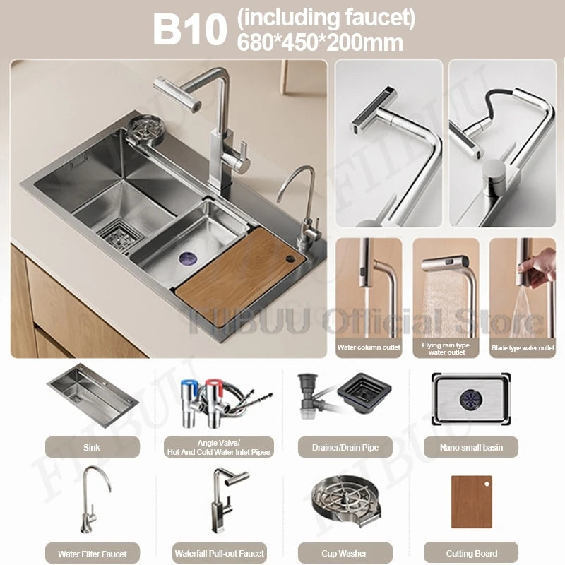 304 Stainless Steel Kitchen Sink Large Single Bowl Wash Basin Sink Undercounter Topmount Wear-Resistant Faucet Drain Accessories