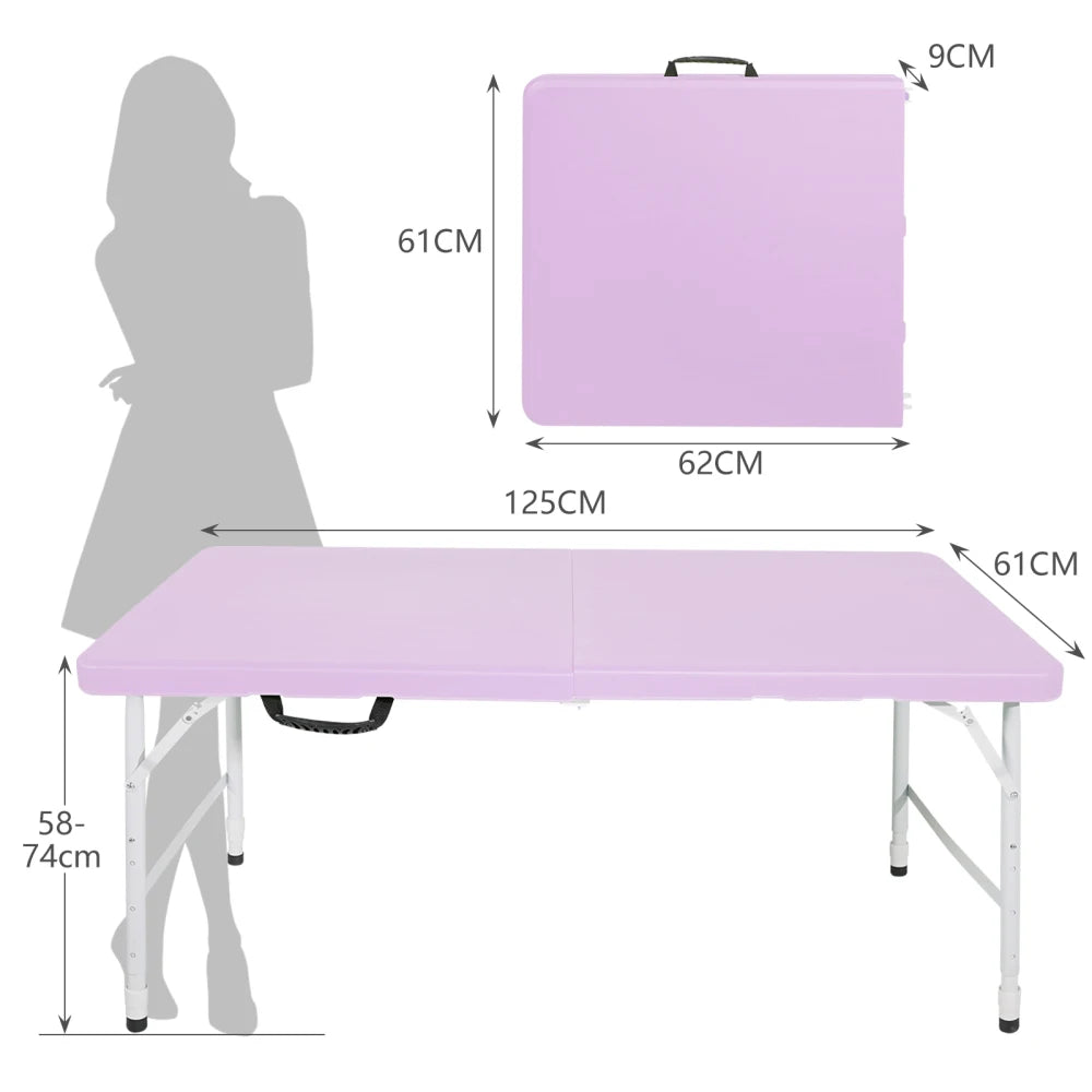 125cm Duty Adjustable Height Folding Table with Handle135KG Weight Capacity for Camping Picnic Parties Home  Indoor Outdoor