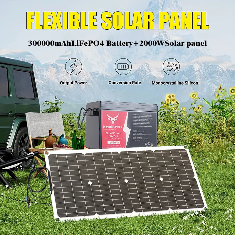 2000W Off-Grid Solar CompleteKit Power w/100A MPPT Controller,110V 220V Inverter&10AH 30AH LiFePO4 Battery for Home/RV/Camping