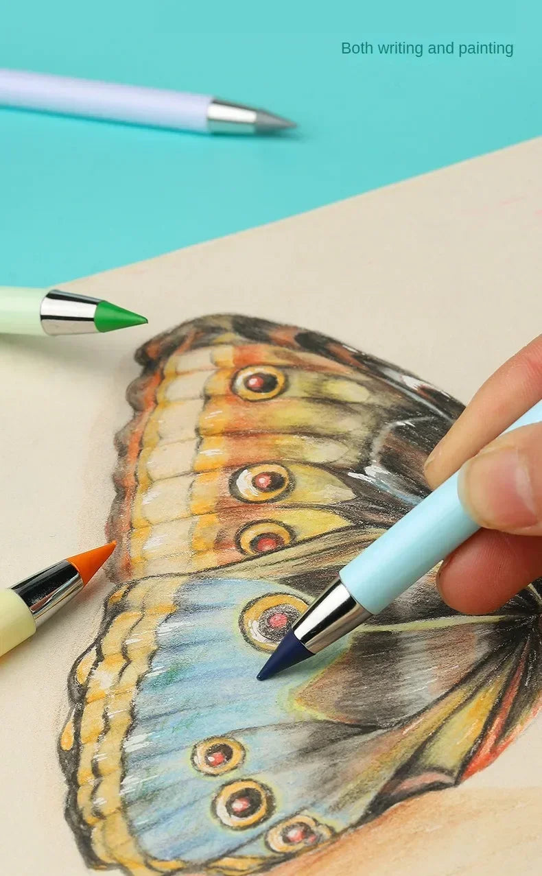 12 Pcs Set Infinity Pencils Multicolor Eternity Pencils No Ink with Eraser Pen School Stationery Drawing Pens Art Supplies