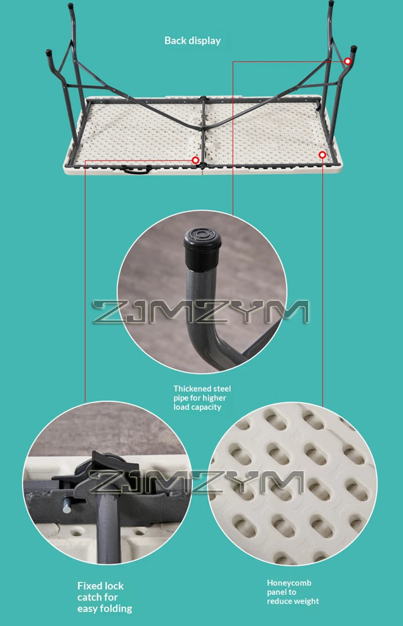 1.2M 1.5M 1.8M Height-Adjustable Folding Table Event Outdoor Camping Desk Garden Booth Party Long Table