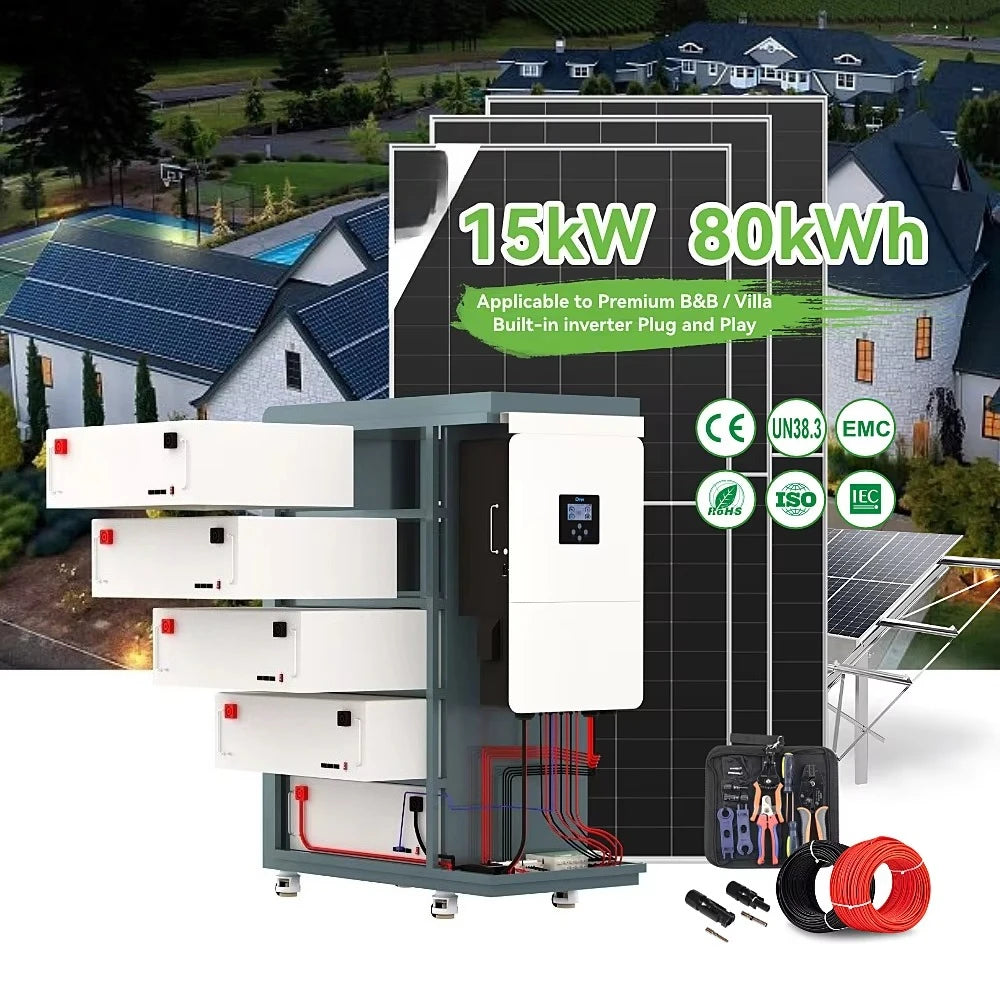 10kw 15kw 20kw 25kw Inverter All in One 50kwh 100kwh 200kwh Lithium Ion Battery Hybrid Home Solar Power System With Solar Panels