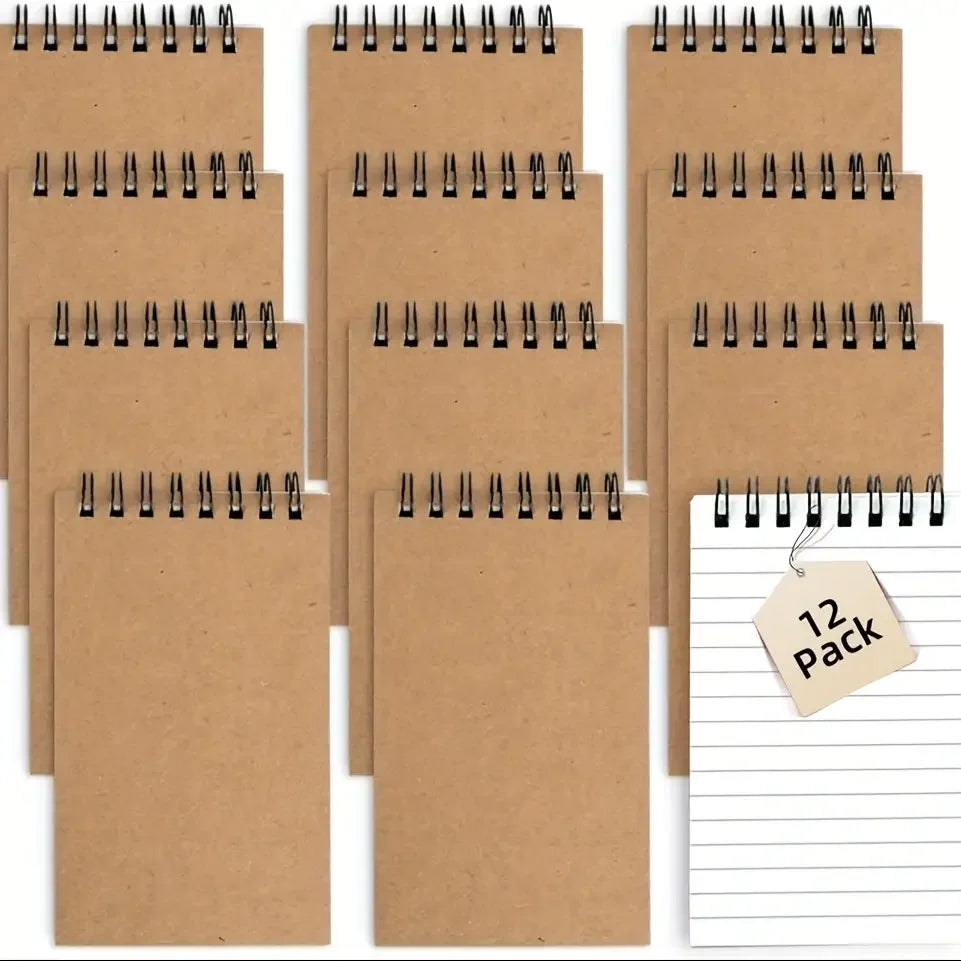 6/12 pocket notebooks, spiral-bound notepads, office-style mini notebooks, lined paper memos for home, university, or school use