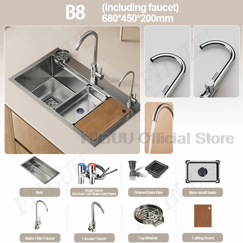 304 Stainless Steel Kitchen Sink Large Single Bowl Wash Basin Sink Undercounter Topmount Wear-Resistant Faucet Drain Accessories