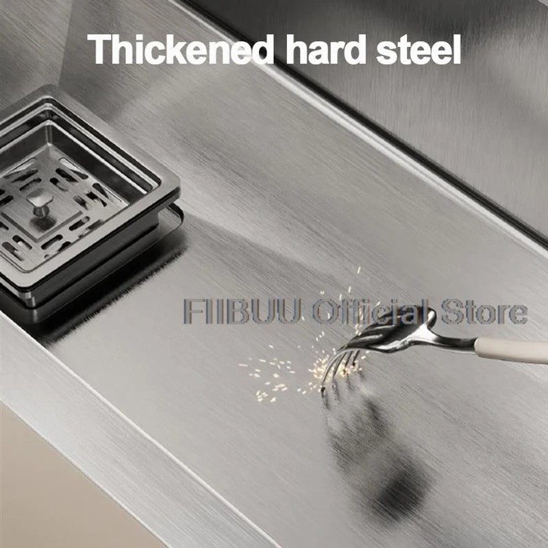 304 Stainless Steel Kitchen Sink Large Single Bowl Wash Basin Sink Undercounter Topmount Wear-Resistant Faucet Drain Accessories