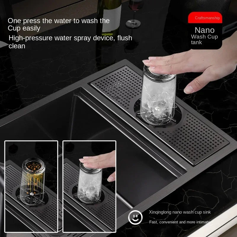 304 Stainless Steel Kitchen Sink Hidden with Foldable Faucet, Nano Undermount Sink Collapsible Tap Modern for Small Space RV