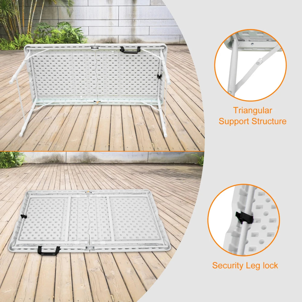 125cm Duty Adjustable Height Folding Table with Handle135KG Weight Capacity for Camping Picnic Parties Home  Indoor Outdoor